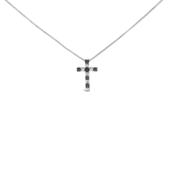 .925 Sterling Silver 1/2 Cttw Alternating Black and White Diamond Cross